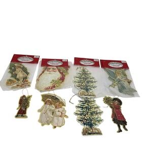 Santa's Workbench Antique Paper Christmas Ornaments Victorian Style Lot of‎ 8